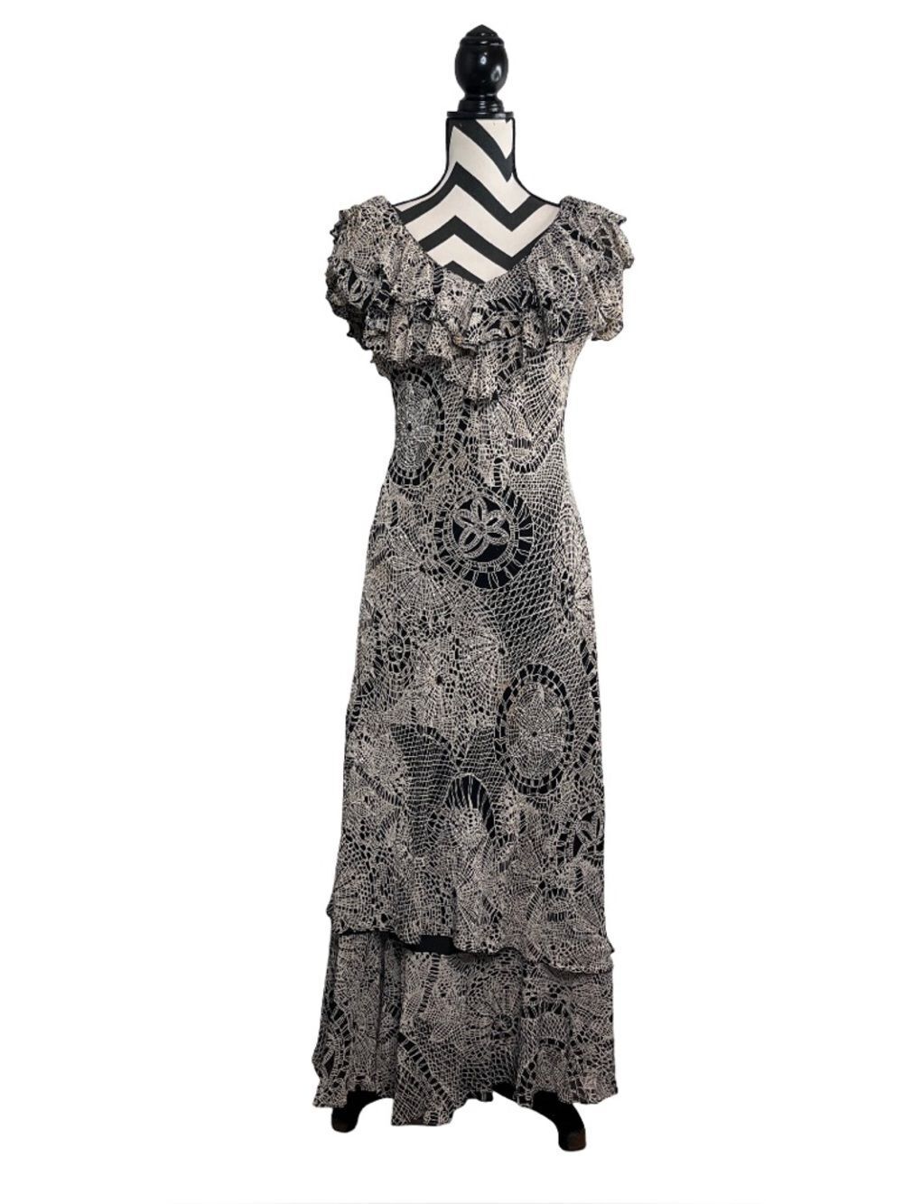 Whimsigoth Witchy Beaded Fairy Grunge Ruffle Tiered Maxi Dress Sz 6